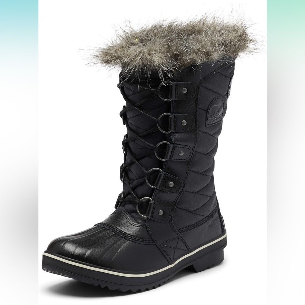 NWT Sorel Women's Tofino 2 Wp Winter Boots Black Stone Fur‎ with Faux Fur Trim 5